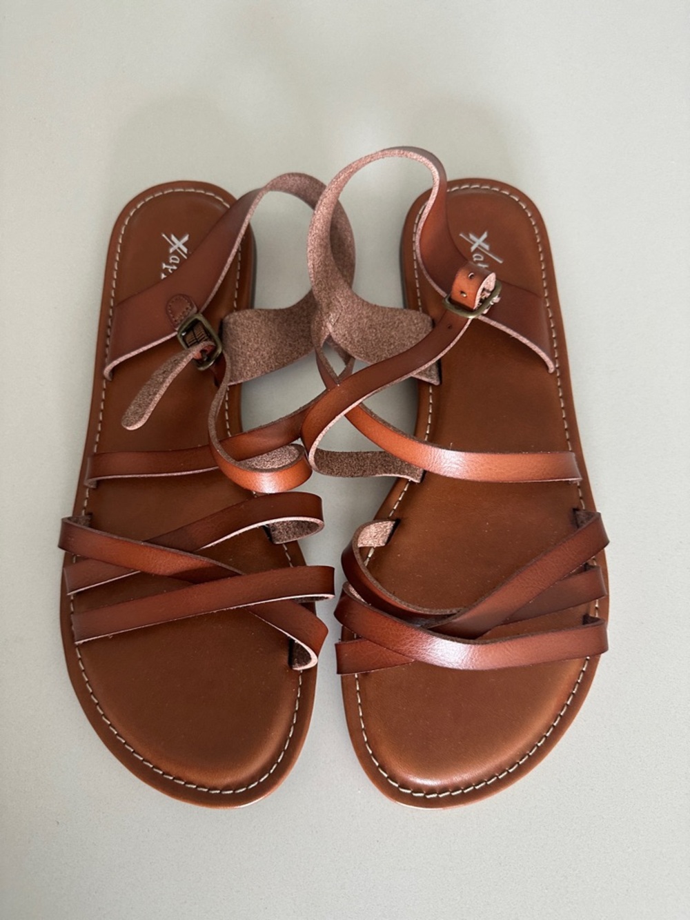 Xappeal Cognac Strappy Leather Flat Sandals